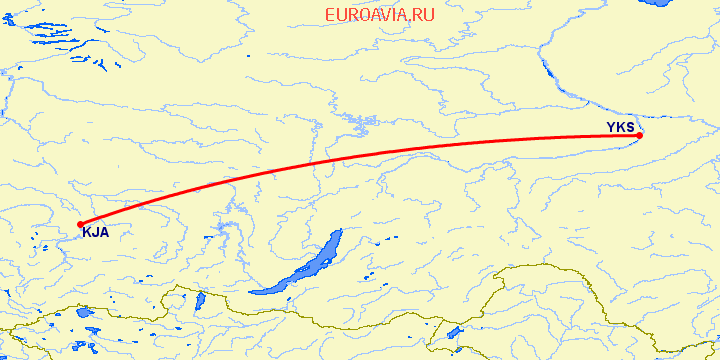 перелет Красноярск — Якутск на карте