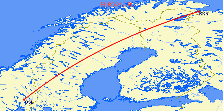 перелет Киркенес — Осло на карте