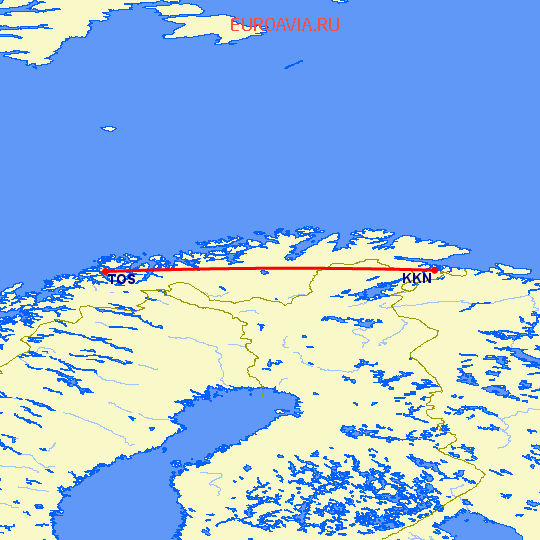перелет Киркенес — Тромсо на карте