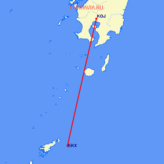 перелет Кикаига Сима — Кагошима на карте