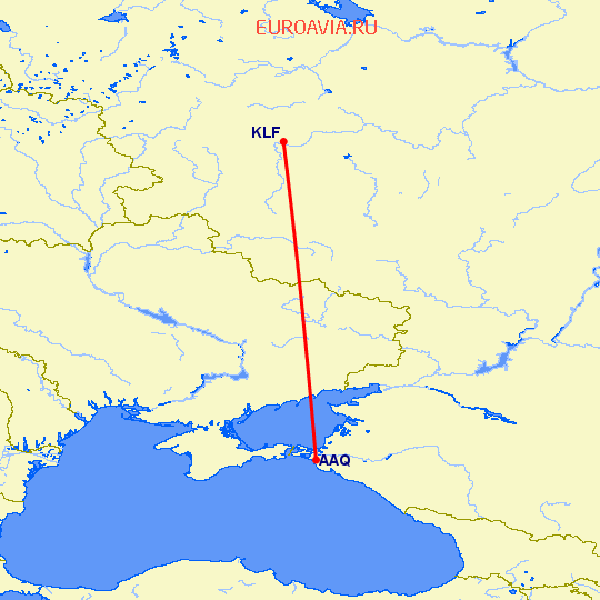 перелет Калуга — Анапа на карте