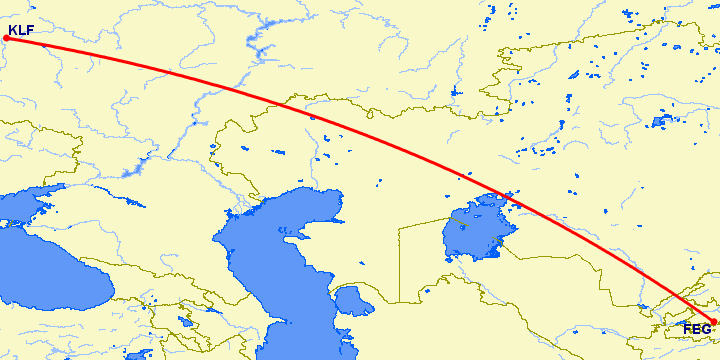 перелет Калуга — Фергана на карте