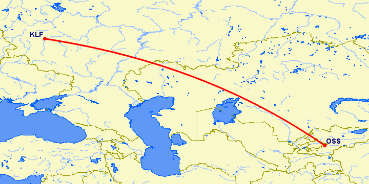 перелет Калуга — Ош на карте