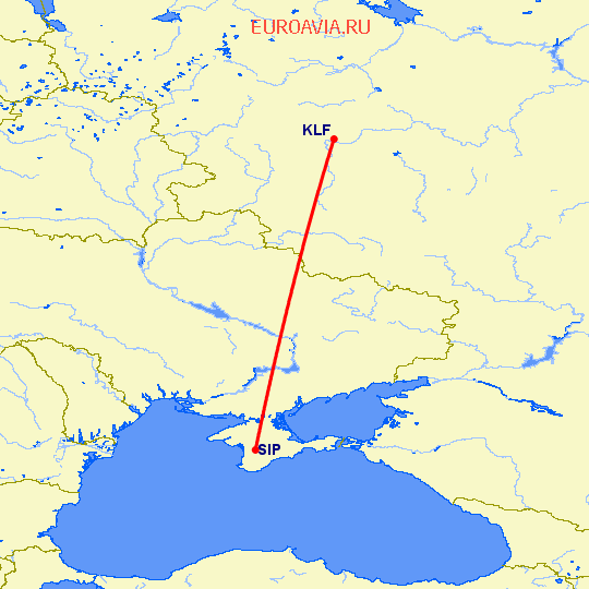 перелет Калуга — Симферополь на карте