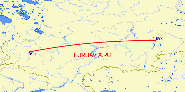 перелет Калуга — Екатеринбург на карте