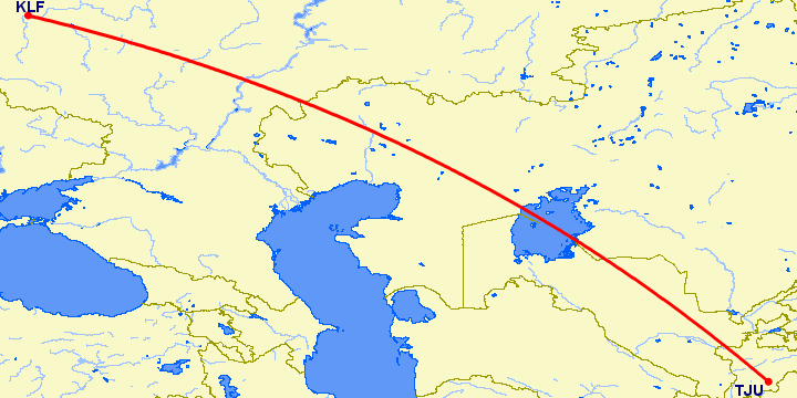 перелет Калуга — Куляб на карте
