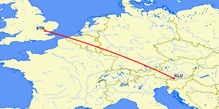 перелет Клагенфурт — Лондон на карте