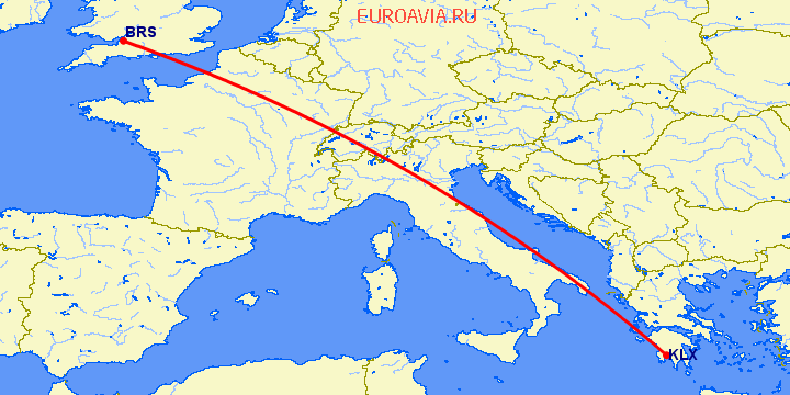 перелет Каламата — Бристоль на карте