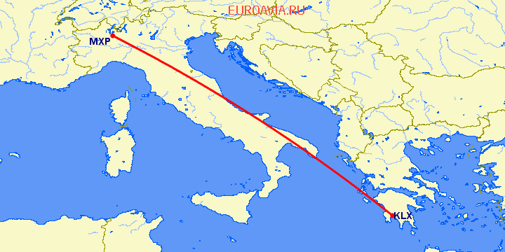 перелет Каламата — Милан на карте