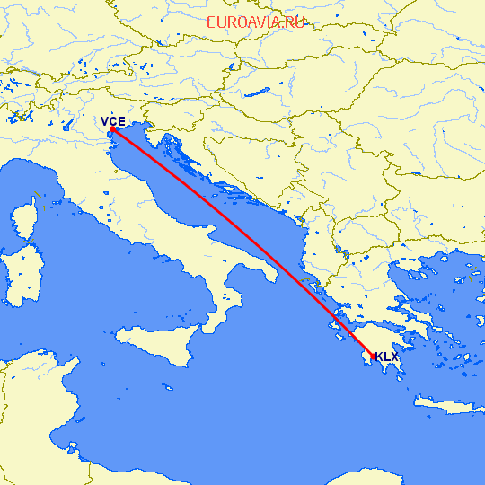 перелет Каламата — Венеция на карте