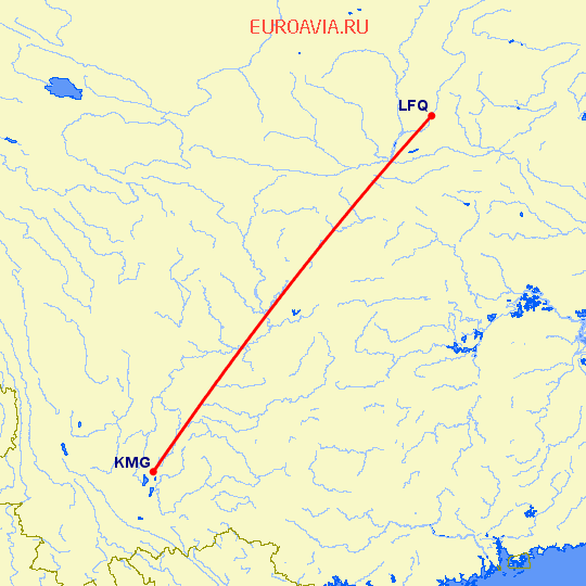 перелет Кунминг — Линфен на карте