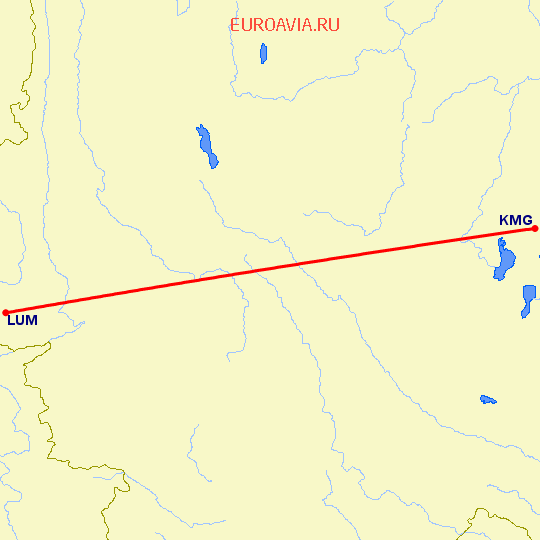 перелет Кунминг — Луси на карте