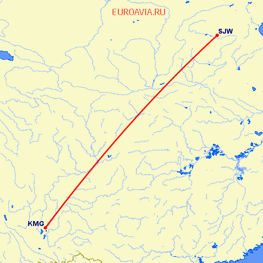 перелет Кунминг — Шицзяжун на карте