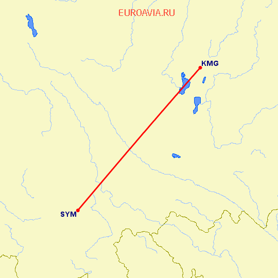 перелет Кунминг — Симан на карте