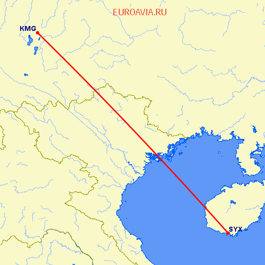 перелет Кунминг — Санья на карте