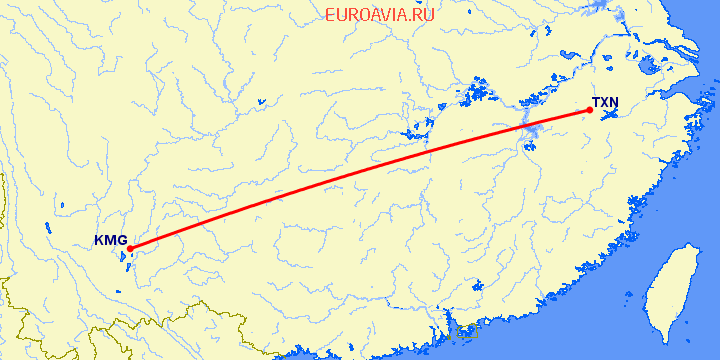 перелет Кунминг — Тунси на карте