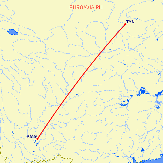 перелет Кунминг — Тайюань на карте