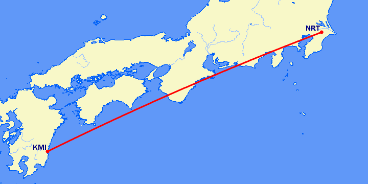 перелет Миядзаки — Токио на карте