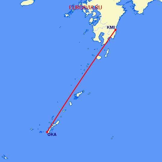 перелет Миядзаки — Окинава на карте