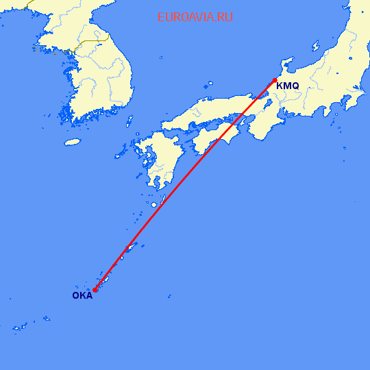 перелет Коматсу — Окинава на карте