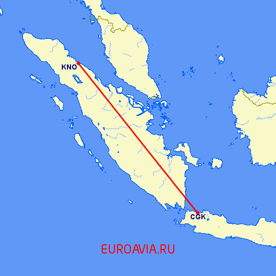 перелет Медан — Джакарта на карте