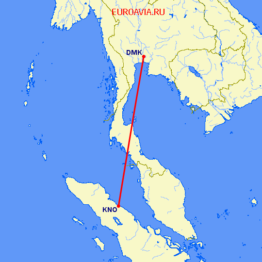 перелет Медан — Бангкок на карте