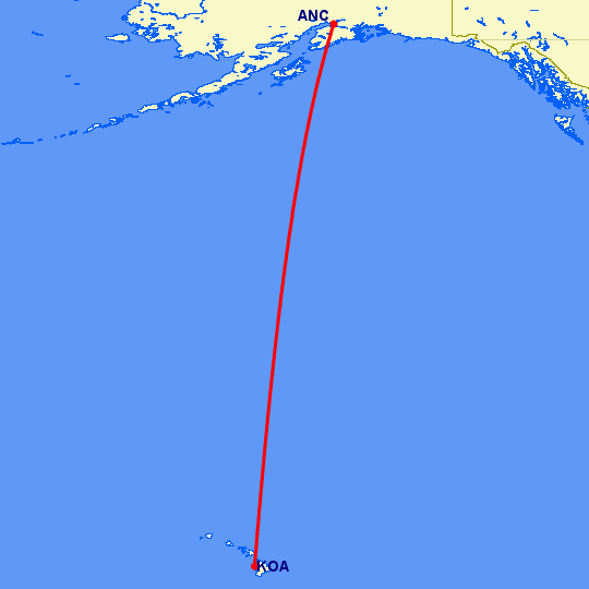 перелет Кона — Анкоридж на карте