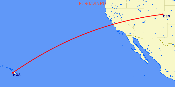 перелет Кона — Денвер на карте