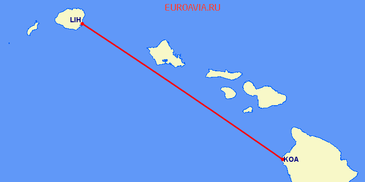 перелет Кона — Kauai Island на карте