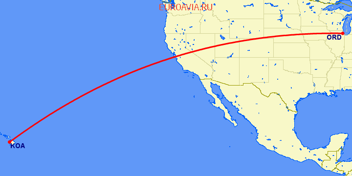 перелет Кона — Чикаго на карте