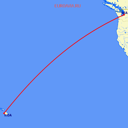 перелет Кона — Сиэтл на карте