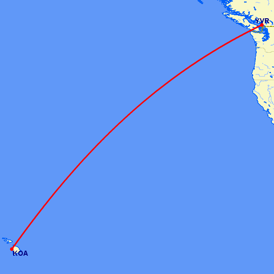 перелет Кона — Ванкувер на карте
