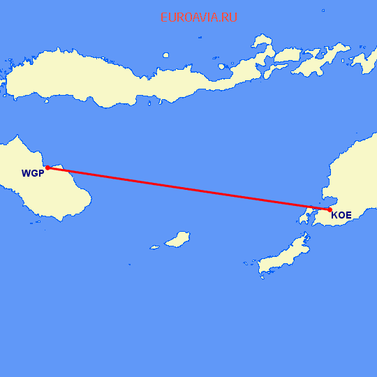 перелет Kupang — Ваингапу на карте