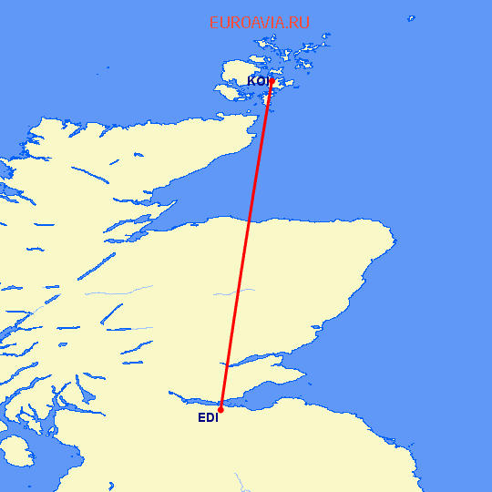 перелет Orkney Island — Эдинбург на карте