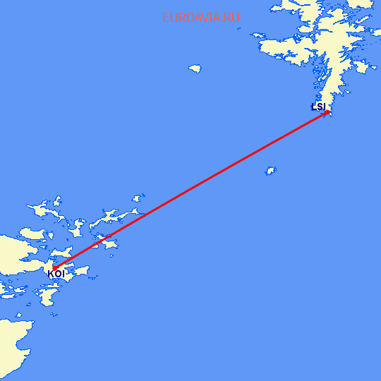 перелет Orkney Island — Shetland Islands на карте