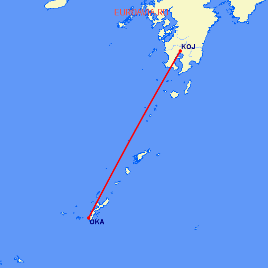 перелет Кагошима — Окинава на карте