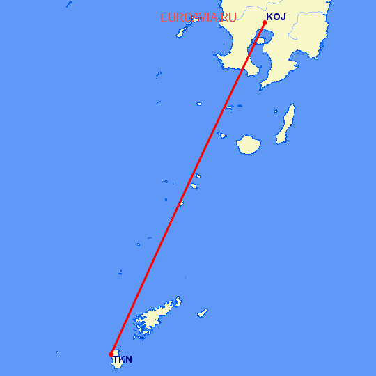 перелет Кагошима — Tokunoshima на карте