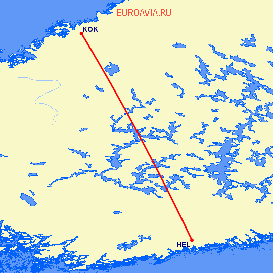 перелет Kokkola-Pietarsaari — Хельсинки на карте