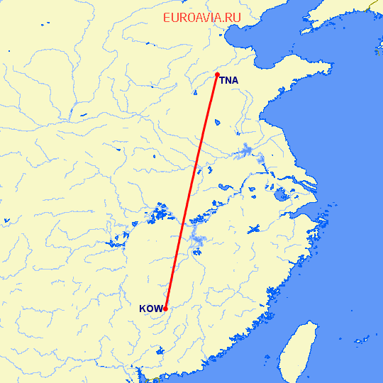 перелет Ганьчжоу — Цзинань на карте