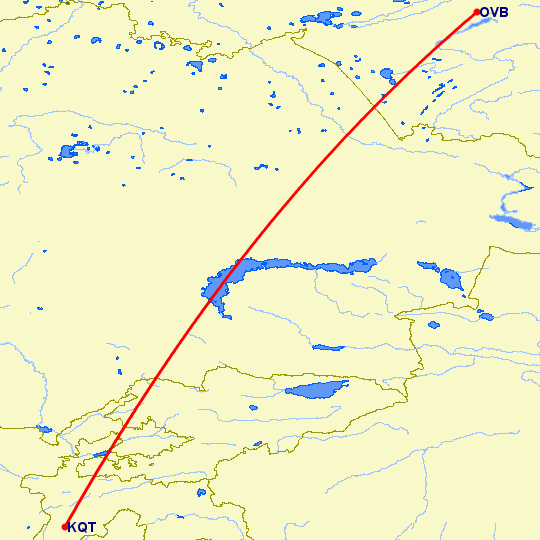 перелет Курган Тюбе — Новосибирск на карте