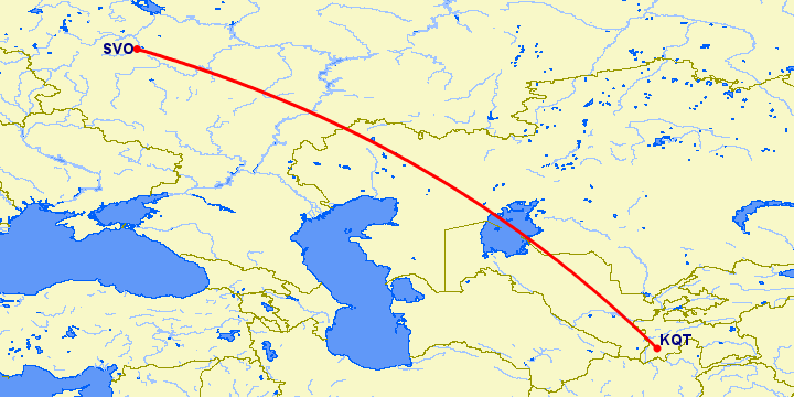 перелет Курган Тюбе — Москва на карте