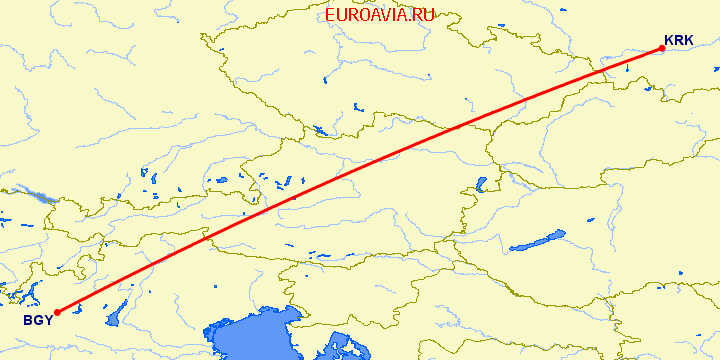 перелет Краков — Бергамо на карте