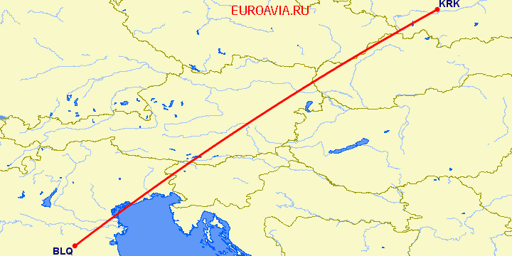 перелет Краков — Болонья на карте
