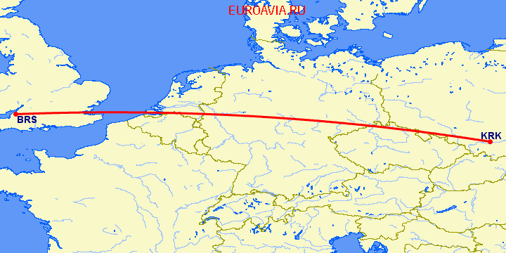 перелет Краков — Бристоль на карте