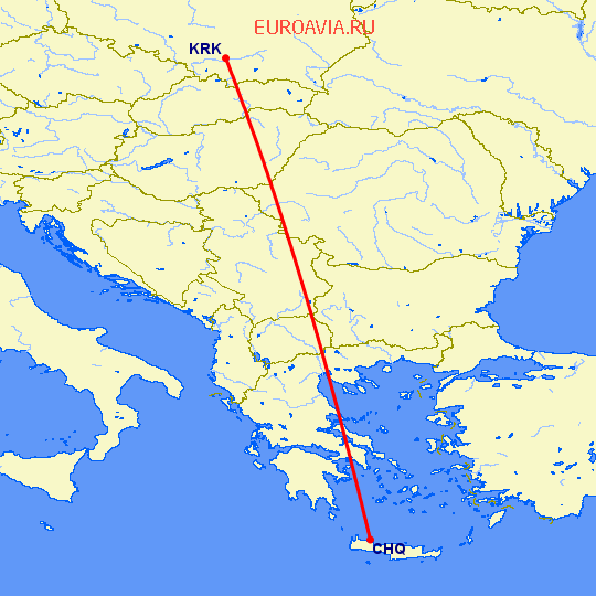 перелет Краков — Chania на карте
