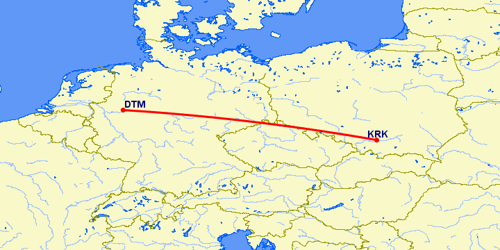 перелет Краков — Дортмунд на карте