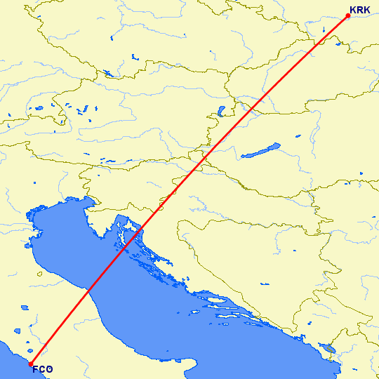 перелет Краков — Рим на карте