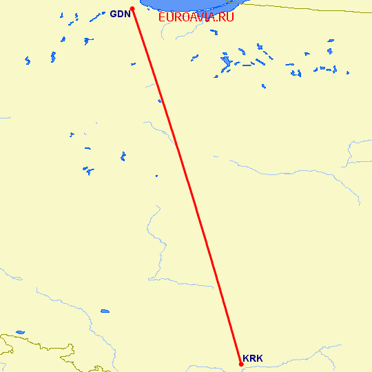 перелет Краков — Гданьск на карте