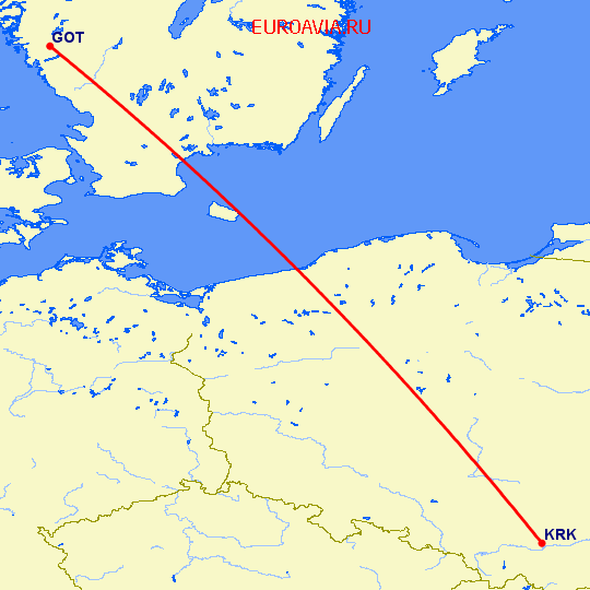 перелет Краков — Гетеборг на карте
