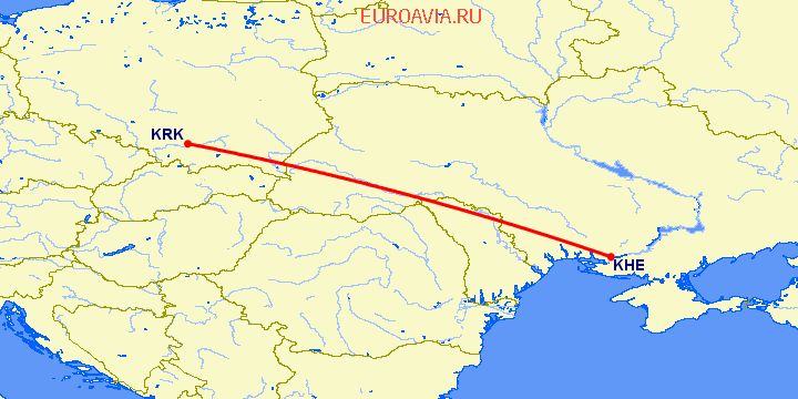 перелет Краков — Херсон на карте